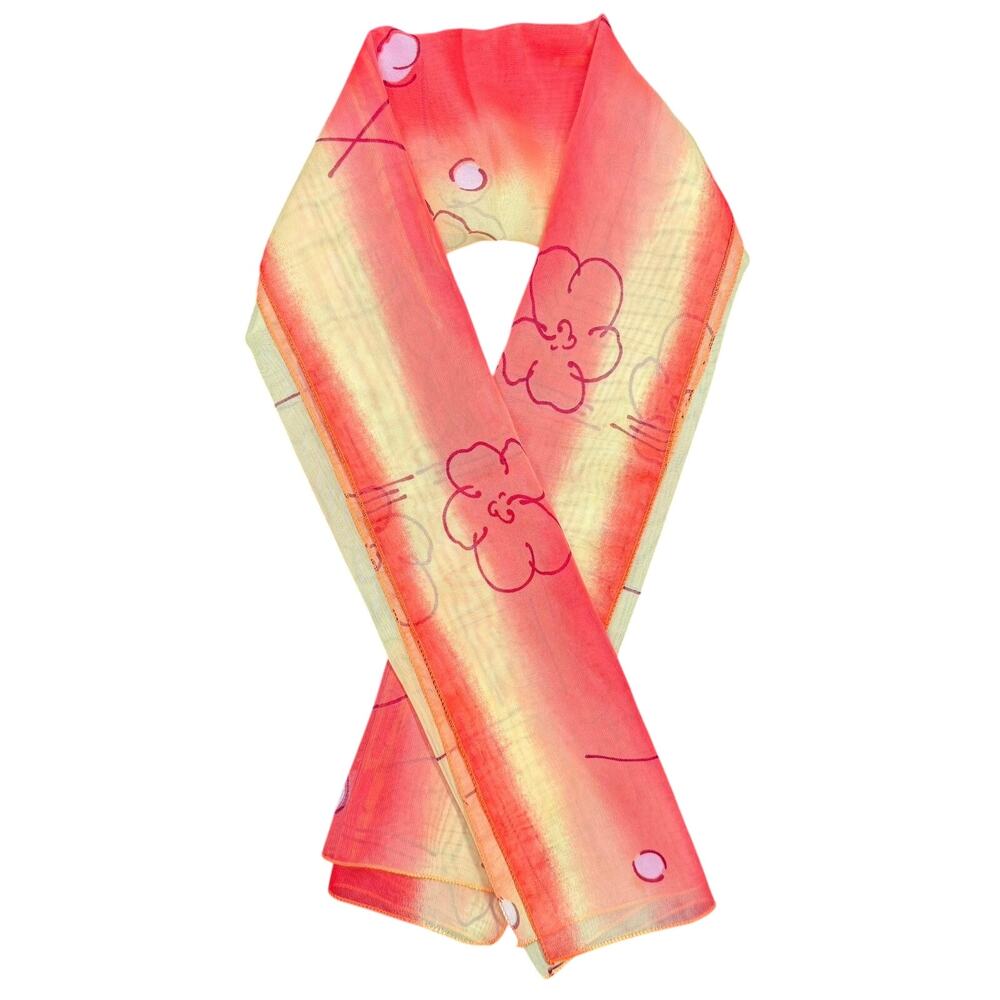 Vintage Y2K Sheer Floral Mesh Oblong Scarf Abstract Whimsigoth Red Orange
